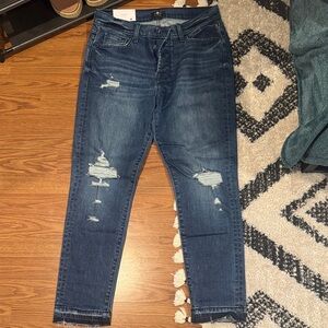 7 For All Mankind Women’s Boyfriend Jeans - Dark Blue Distressed